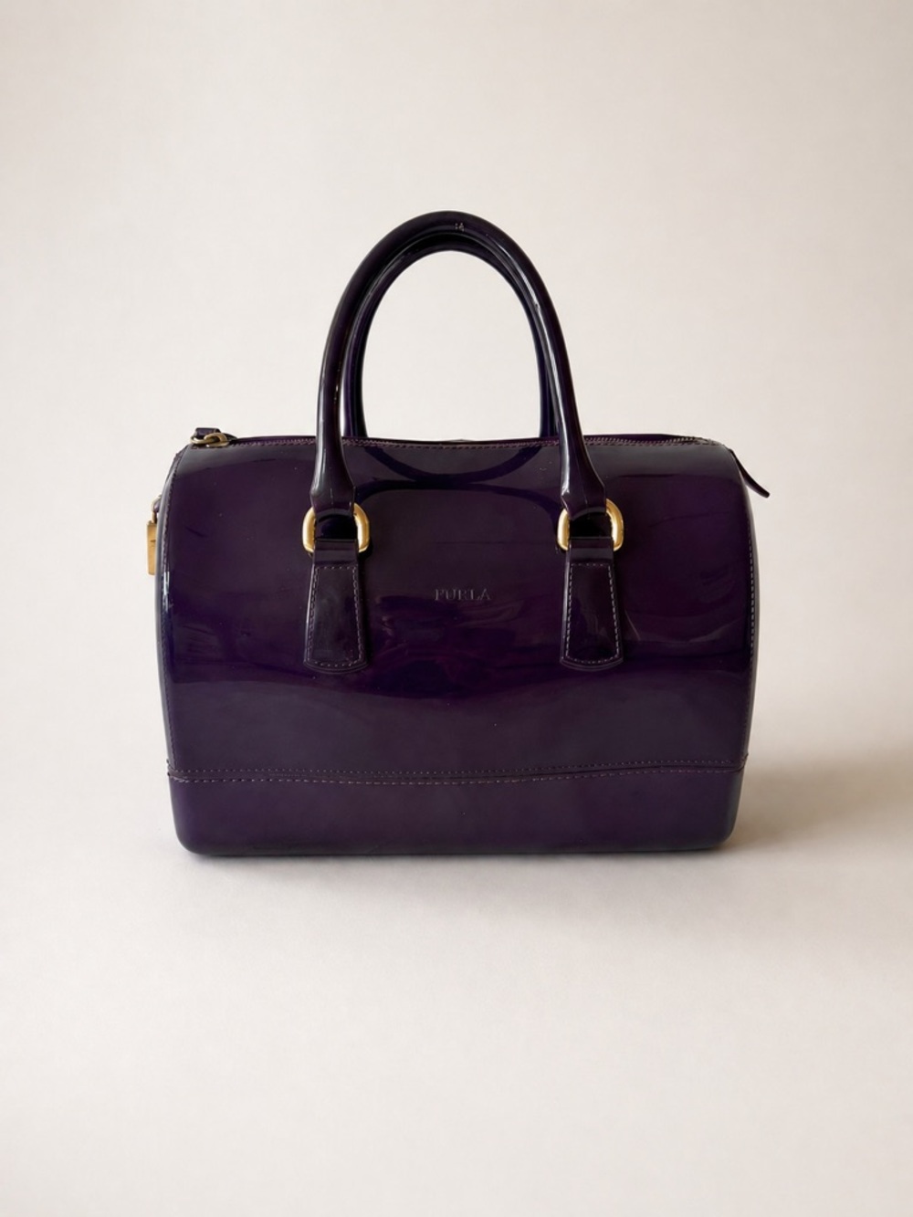 Furla Candy Bag Dark Purple – Jelly Rubber Satchel Top Handle